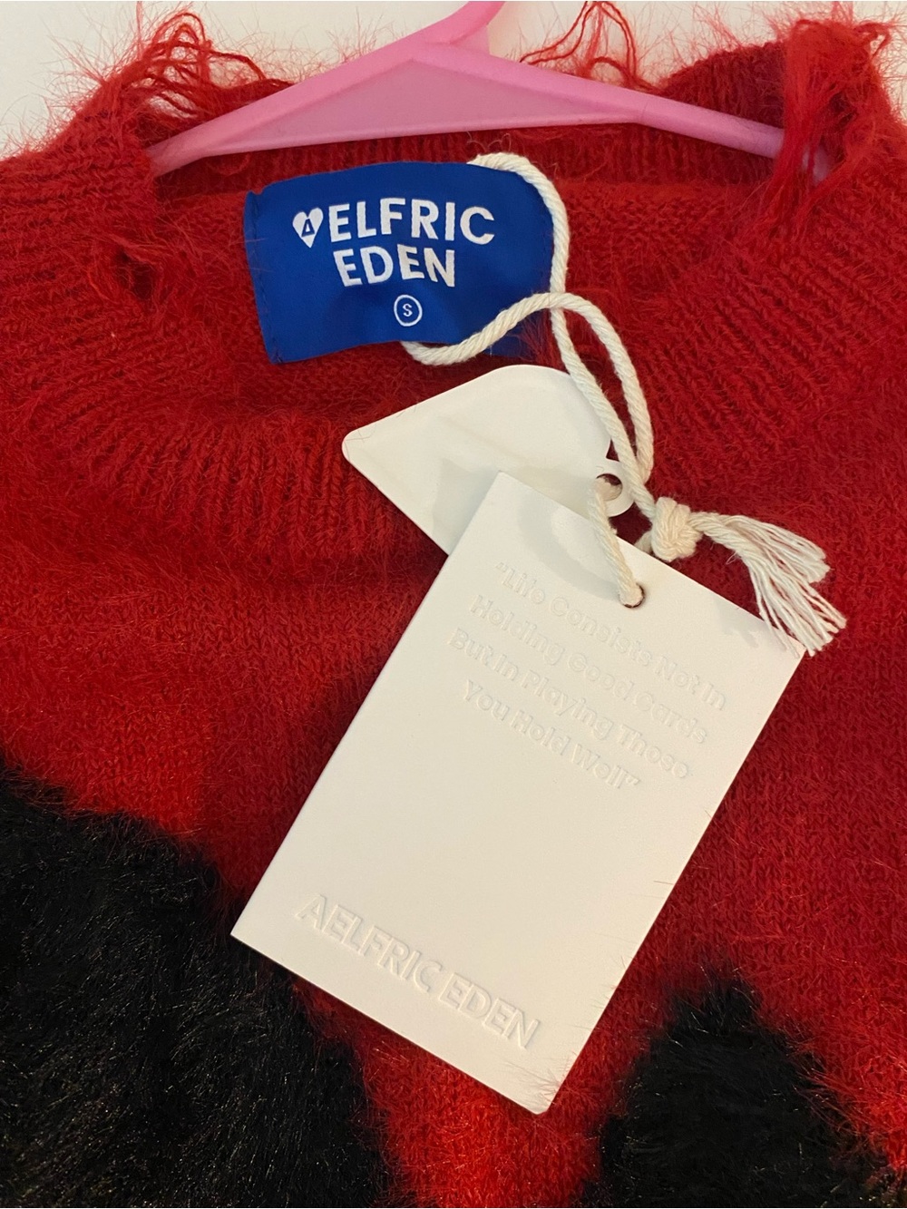 NWT Aelfric Eden Red Fuzzy Sweater with Black Cat Graphics - Picture 6 of 7